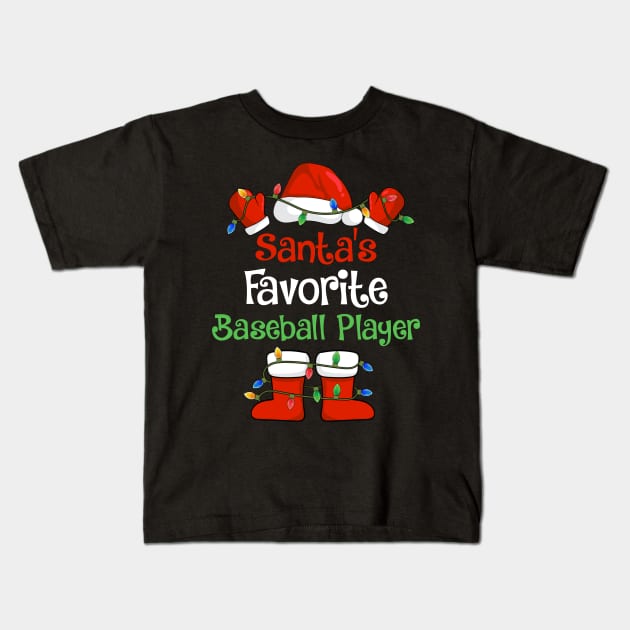 Santa's Favorite Baseball Player Funny Christmas Pajamas Kids T-Shirt by cloverbozic2259lda